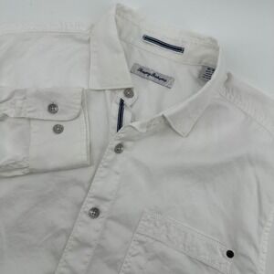 Tommy Bahama Mens Medium White Cotton Tencel Long Sleeve Button Down Shirt